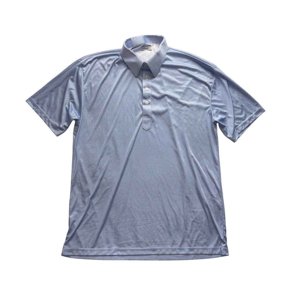 COLLARS & CO. Dress Collar Polo Men XL Blue Gingham Performance Short Sleeve